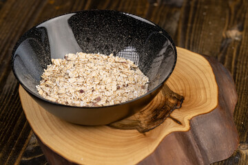 porridge with berries, filled with instant oatmeal porridge with additives