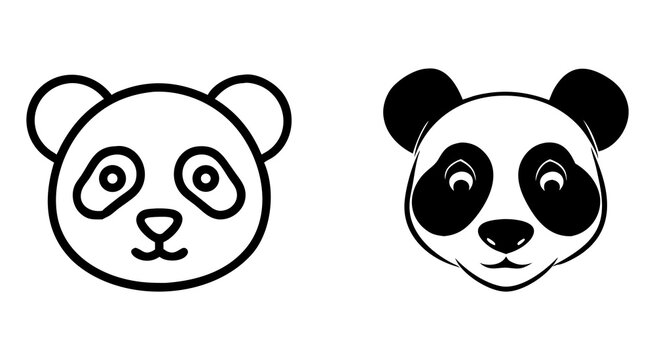 Set of panda head outline silhouette vector illustration design