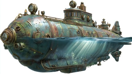 Fototapeta premium A rusty, steampunk-style submarine
