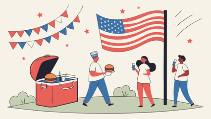 Celebrate american independence day fourth of july bbq picnic with friends and family vector illustration