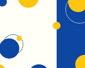 Elegant digital abstract ilustration geometric design with circles and dashed lines on a cream and blue background.