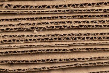 old corrugated cardboard after use in transportation, closeup