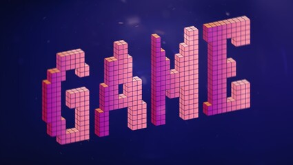 The word game constructed from pink and purple cubes against a dark blue gradient background space theme