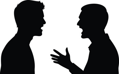 Angry Confrontation Two Male Silhouettes Engaged in an Intense Verbal Argument on White Background