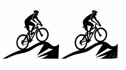Obraz premium Two silhouettes of mountain bikers riding on hills in a black and white graphic design style image here