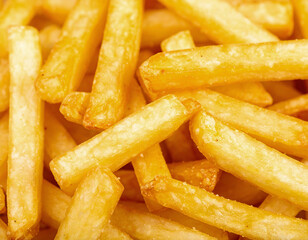 Crispy French fries background, full frame, macro. AI