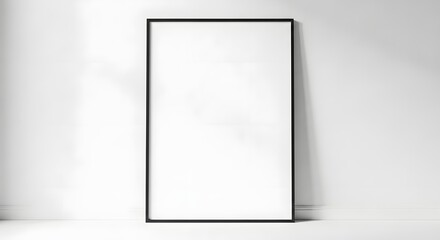 Blank Canvas: Minimalist Black Frame on White Wall, Ready for Art (AI Generated)