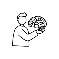 Person Holding Brain Symbol Representing Mental Support and Care