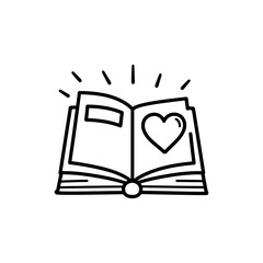 Open book with heart representing therapeutic and healing reading