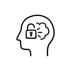 Lock unlocking from inside mind symbolizing freedom and mental release