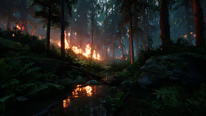 Obraz premium Forest Fire in Wilderness