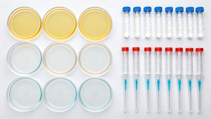 Precise lab setup with petri dishes, vials, and pipettes for scientific research and analysis