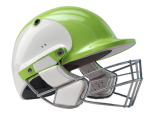 White and green cricket helmet white background