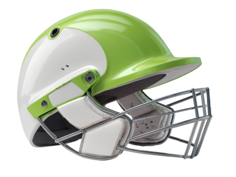 White and green cricket helmet white background