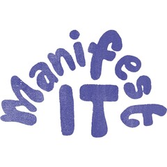 Manifest it text in rounded block letters in purple on a white background motivational message art