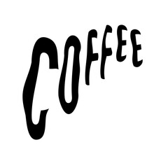 A black and white image displaying the word coffee in a stylized and distorted font on a white background
