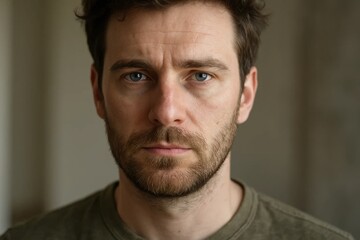 Fototapeta premium A moment of contemplation captured in the eyes of a man with a beard