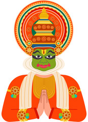 happy Onam with Kathakali traditional form of classical Indian dance, Kerala traditional folk dance kathakali creative vector illustration design
