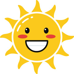 A cartoon illustration of a happy sun with rosy cheeks and a wide grin, against a clean white background.