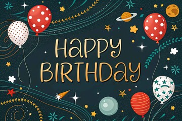 Celebrate their special day with this vibrant happy birthday design featuring colorful balloons and stars