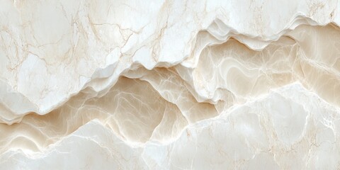 Obraz premium Close-up view of natural light beige and white marble stone surface with intricate wavy veins and smooth polished texture