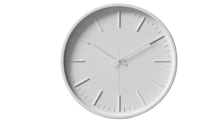 Sleek minimalist white wall clock with a modern numberless face and embossed markers.