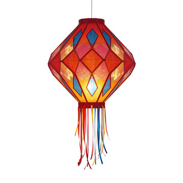 Radiant geometric lantern casting a warm festive glow with intricate diamond facets suspended in air