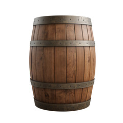 Obraz premium Rustic wooden barrel with metal hoops creates a vintage ambiance on transparent field