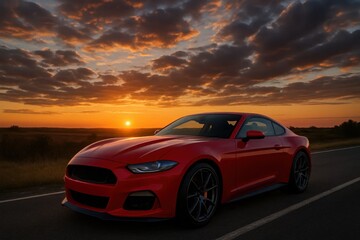 A Red Mustang Awaits Its Journey