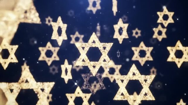 A mesmerizing display of shimmering, golden star shapes against a deep blue backdrop, creating a visually stunning and abstract pattern.