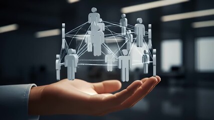 Abstract Network of People Connecting Through Digital System on Human Hand with Blurry Background in Soft Lighting for Global Business - Powered by Adobe