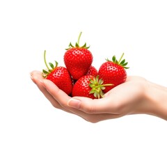 Obraz premium Fresh strawberries held in an outstretched hand