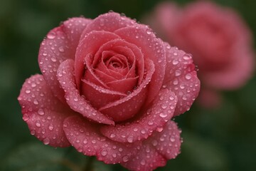 A Close-Up of a Rose in Full Bloom with Delicate Water Droplets Capturing the Essence of Purity and Beauty