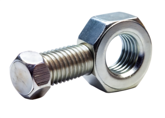 Bolt and a nut are shown side by side isolated on white background ,PNG.AI Generated.