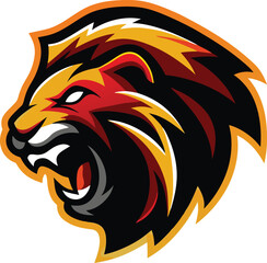 Obraz premium Bold Stylized Roaring Lion Head Digital Art with Fierce Orange and Red Mane