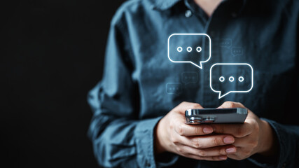 Communication chat message contact. Social network messaging. Text message bubble. Online chat text box. Internet social media addiction.