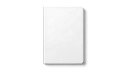 A closed white hardcover book with a blank cover, isolated on a white background with a soft shadow.