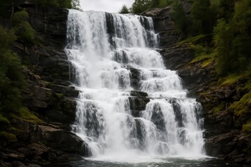 A Majestic Waterfall Cascade Over Rugged Cliffs