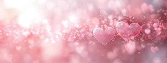 soft glowing pink background with sparkling hearts floating and bokeh effect creating a romantic and dreamy atmosphere