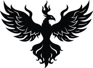 Obraz premium Silhouette of a Phoenix with Wings Spread and Flames Adorning Its Head