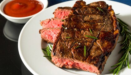 Grilled beacon steak and lamb chops served with fresh vegetables
