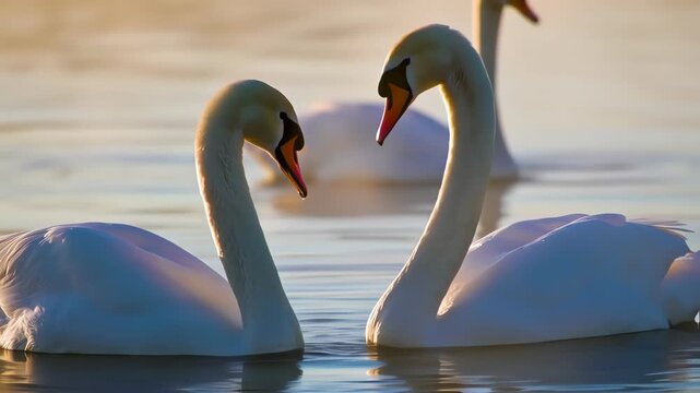 Two swans on water at sunrise