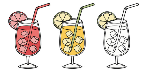 A set of colored alcoholic and non-alcoholic cocktails in glasses with ice, 3D. Cocktails for design concepts of restaurants, pubs, refreshingly cold and delicious drinks. Vector
Important information
