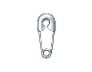 Detailed watercolor illustration of a classic closed silver safety pin with a metallic sheen.