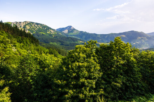 Panoramic View of Aramaio Overlooked by Mount Anboto from Krutzeta Pass