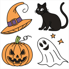 Halloween. Halloween Icon Set. Halloween set clipart vector. Halloween Flat Design Icon Set. Set of Halloween Pumpkins Silhouette. Halloween cartoon vector.