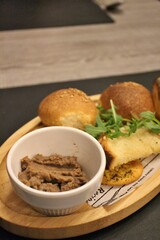 Liver pate and bread platter in Valletta, Malta