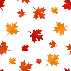 Maple leaf seamless pattern on white background.