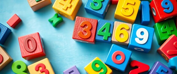 Colorful wooden number cubes for kids math game,  digits,  logic game