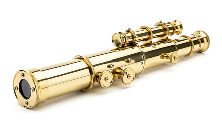 Naklejka premium Ornate vintage brass telescope isolated on a white background